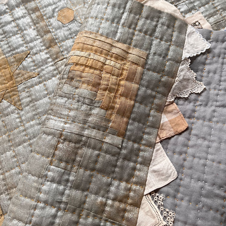 Detail of Ironing Dad's Hankies Quilt