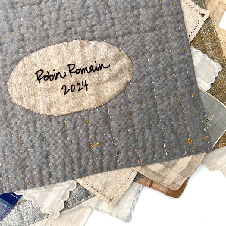 Detail of Ironing Dad's Hankies Quilt